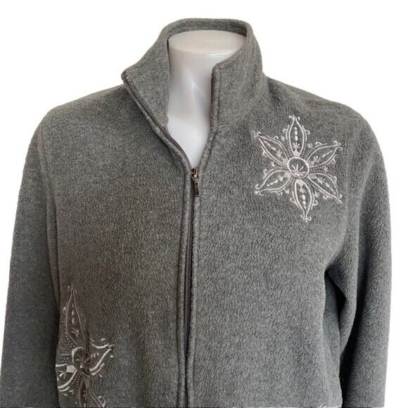 Croft & Barrow Embroidered Snowflake Grey Zip up Fleece Sweatshirt Size M - Picture 4 of 10
